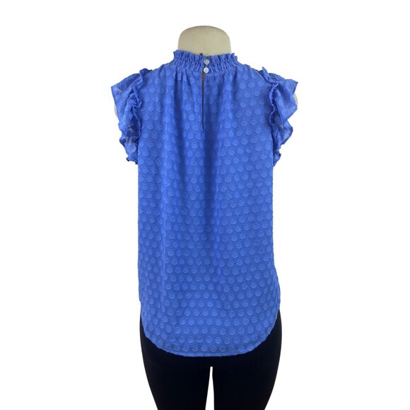 Loft Womens Blue Swiss Dot Textured Sleeveless Ruffled Blouse Sz SP - NEW - Picture 3 of 9